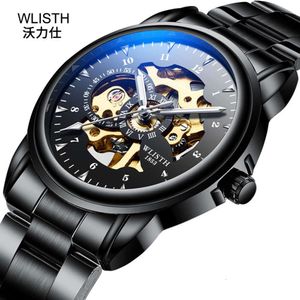 Heren kijken Volledig automatisch holle mechanisch horloge Business Night Glow Waterproof Steel Band Watch Men's Watch