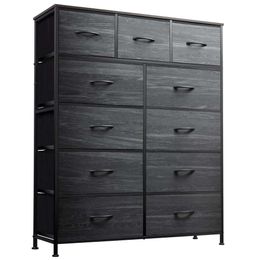 WLIVE DROYAGE DE 11 DRAWER, Tour de rangement pour chambre à coucher, couloir, placard, grand organisateur thoracique avec poubelle en tissu, cadre en acier, haut, poignée de traction facile, charbon de bois