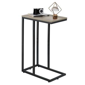 WLIVE Table d'appoint en Forme de C, canapés et lits, Plateau TV avec Cadre en métal, Bois Massif adapté aux canapés, Salons, Chambres, Gris