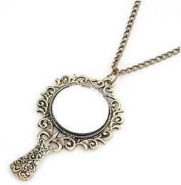 Wllay Vintage ancien collier pendentif miroir longue chaîne pour femmes bijoux cadeau