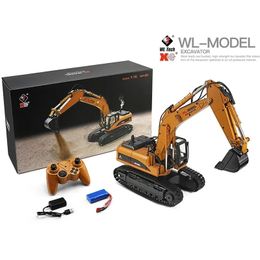 WLTOYS 16800 116 24G Excavator RC Car Toys Styling 23 Channel Road Construction All Metal Truck Autos avec LED Light Smoke 240508