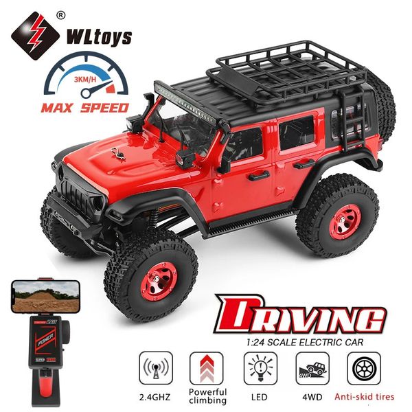 Wltoys 2428 1/24 Mini RC Car 2.4G con luces LED 4WD Off-Road Vehículo eléctrico sobre orugas Control remoto Camión de juguete para niños 231230