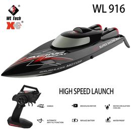 WLtoys WL916 WL915-A RC Boat 2.4Ghz 55KMH Barco de carreras de alta velocidad sin escobillas 2200mAh Control remoto Lancha rápida Juguetes para adultos 240106