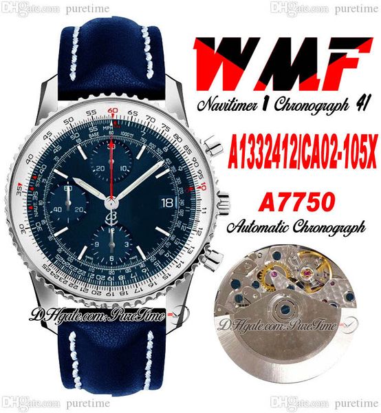WMF A1332412-CA02-105X ETA A7750 Chronographe automatique METS Watch Blue White Dial Stick Markers Leahter With White Line Super Edition Montres Puretime F6