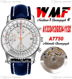 WMF A1332412-G834-112X ETA A7750 Chronographe automatique Montre pour homme Cadran argenté Marqueurs de bâton Bracelet en cuir bleu avec ligne blanche Super Edition Montres Puretime C3