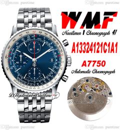 WMF A13324121C1A1 ETA A7750 Chronographe Automatique Montre Homme Bleu Blanc Cadran Marqueurs Bâton Bracelet Acier Inoxydable Super Edition Puretime B2