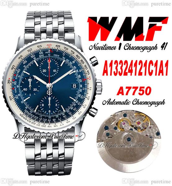 WMF A13324121C1A1 ETA A7750 Cronógrafo automático Reloj para hombre Azul Blanco Dial Stick Marcadores Pulsera de acero inoxidable Super Edition Puretime B2