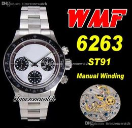 WMF Paul Newman 6263 ST91 Chronographe à remontage manuel Montre pour homme Circa 1967 Rare vintage Cadran Blanc Blak Bracelet OysterSteel Timezonewatch Super Edition H8