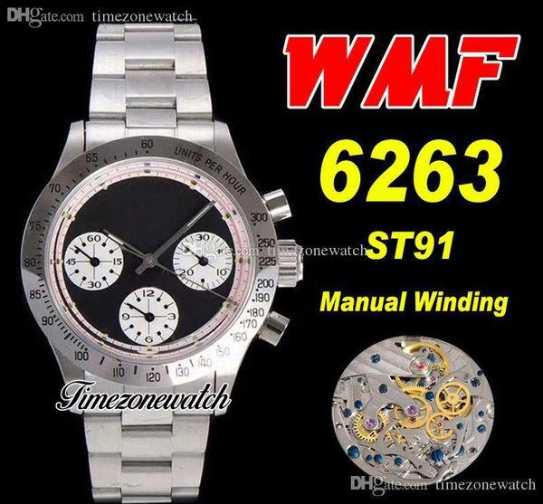 WMF Paul Newman 6263 ST91 Cuerda manual Cronógrafo Reloj para hombre Circa 1967 Raro Vintage Blak White Dial OysterSteel Pulsera Timezonewatch Super Edition I9