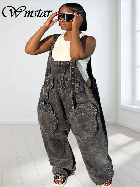 Wmstar Denim combinaison femmes vêtements barboteuse Slip Corset décontracté en été mode poches pantalon en gros goutte 240326