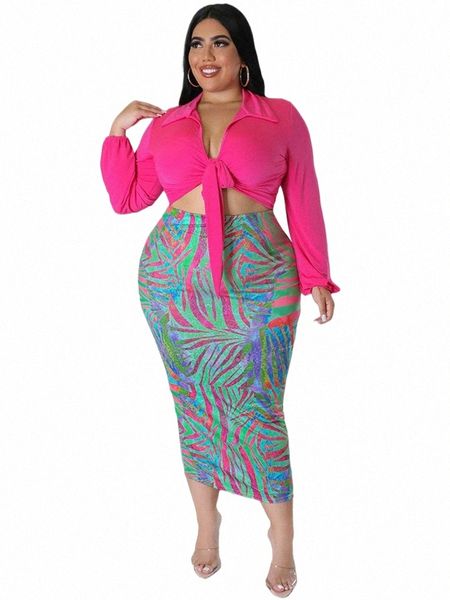 Wmstar Plus Size Dr Sets Vêtements pour femmes Deux pièces Ensemble Crop Top Bow et jupes Été Nouveau dans les tenues en gros Dropship s4a0 #