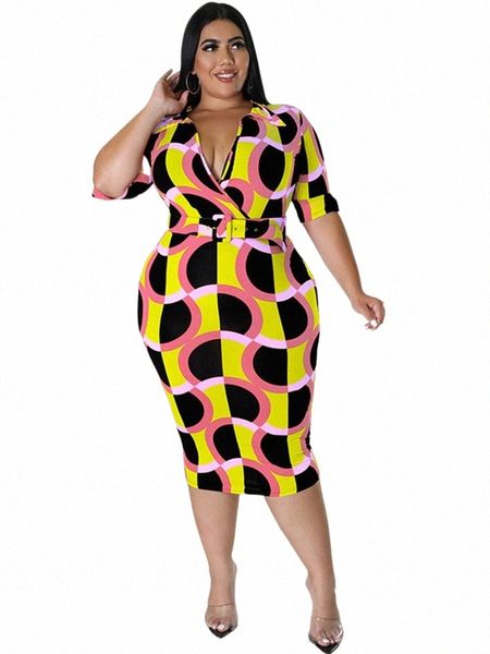 Wmstar Plus Size Dres Party Bodyc Ropa de mujer Manga de tiro Sexy Maxi Dr Office Lady con cinturón Venta al por mayor Dropship 40cP #