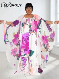 Wmstar grande taille ensembles de robe femmes été Slip robe florale et manteau vacances d'été longue correspondant ensemble en gros Dropshiping 240125