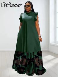Wmstar grande taille robes pour femmes fête vêtements d'été Patchwork élégant pleine longueur mode Maxi robe en gros goutte 240116
