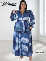 Wmstar Plus Size Vestidos para Mulheres Tie Dye Impresso com Bolsos Cortes Moda Festa Maxi Vestido Atacado Gota 240124