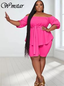 WMSTAR Plus Size In Matching sets Two Piece Sets Femmes Femmes Loose Top Shorts Costume Casual Summer Wholesale Drop 240323