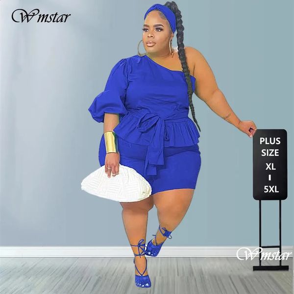 Wmstar grande taille Sexy Shorts ensembles deux pièces tenues pansement une épaule à volants haut solide correspondant costume en gros goutte 240125