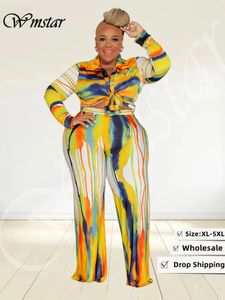 Wmstar Plus Size Tweedelige Outfit Herfstkleding Tie Dye Top en Broek Legging Bijpassende Set Groothandel Drop 240115