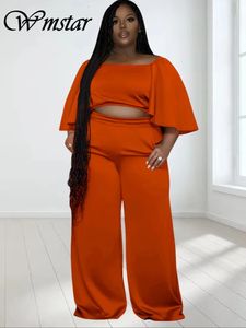 WMSTAR Plus taille Two Piece Set Women Vêtements Solid Off Bounder Tops et Pantalon Lignet Match Matching Set Wholesale Dropshopping 240516