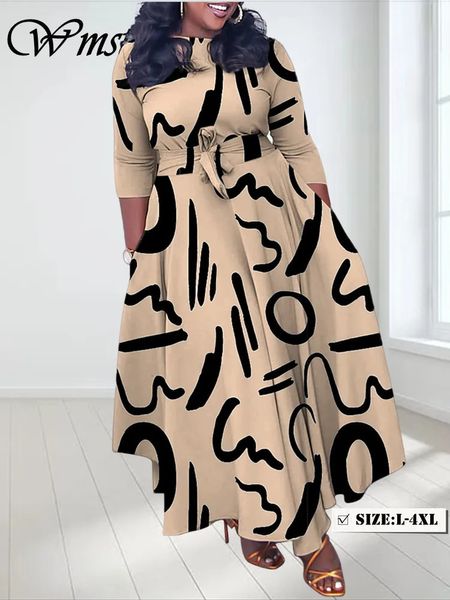 WMSTAR Plus Femmes Femmes Robe imprimée Mode Maxi Robes à manches longues Big Hem Fall Vêtements en gros Drop avec bandage 240426