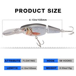 Leurres de pêche articulés à 2 segments 105mm 15g leurres de vairon pliables appâts artificiels Wobblers pour accessoires de pêche au brochet FishingLures de pêche