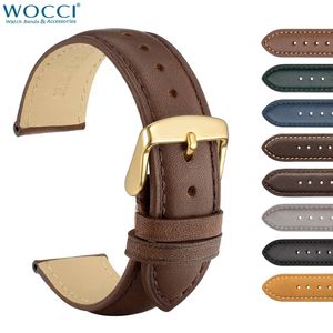 Wocci Vintage Leather Watch Trap 14 16 18 19 20 21 22 23 24mm Leather Watchband Rose Gold Buckle For Men Women vervangende band 240408