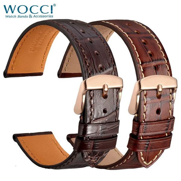WOCCI montre accessoires Bracelet ceinture souple Alligator en cuir gaufré Bracelet 18 19 20 21 22 mm bracelets de montre 240106