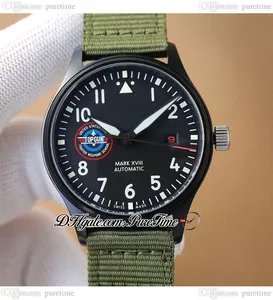 WOF Mark XVIII SFTI 35111 Automatische heren Watch USA Fighiter Weapons School DLC Steel Black Dial Red Kalender Green Nylon Super Edition W324712 Puretime E218B2