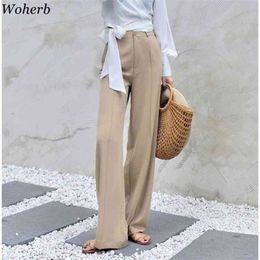 Woherb Modis Pantalones de pierna ancha de verano Mujeres Elástico Cintura alta Palazzo Streetwear Elegante Oficina Pantalones para mujer 22507 210915