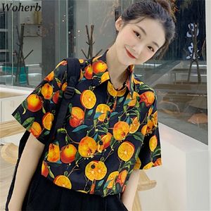 Woherb Summer New Fruit Motif Imprimer Chemises À Manches Courtes Vintage Casual Blouse Lâche Femmes Coréenne Mode Tops Femme LJ200810