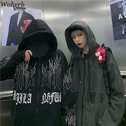 Woherb Sweatshirt Vrouwen Oversized Jassen Fall Woman Clothes Harajuku BF Flame Print Tops Hoodie Koreaanse Hooded Hoodies 211013