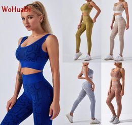 WOHUADI 2020 Nieuwe Snake Printing Womens Yoga Sets Gym Fitness Set Naadloze Sportbeha Hoge Taille Leggings Workout Sets Sportswear17429590