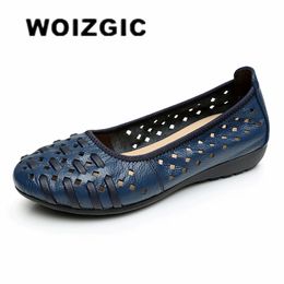 Woizgic Mother Women Chaussures Sandals Flats Hollow Out Great Le cuir Slip On Logs Soft Summer Beach Vintage Plus taille 42 43 240411