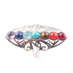 WOJIAER 7 Chakra gema anillo de piedra Color plata Reiki Chakra punto encanto ajustable dedo anillos abiertos amuleto mujer joyería X3009