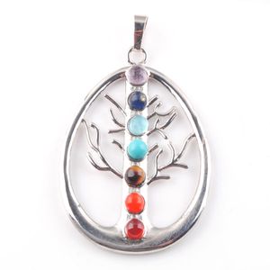 Wojiaer 7 ChakraS Natural Stones Tree of Life Hangers Gezondheid Amulet Healing ketting 18 