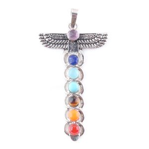 Wojiaer 7 ChakraS Natural Stones Wings Hangers Gezondheid Amulet Healing ketting 18 