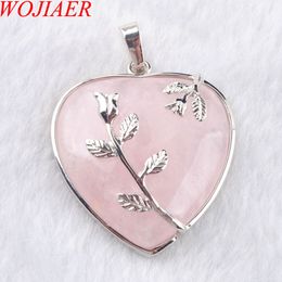 Wojiarer Love Heart Gem Stone Kettingen Hanger Natural Rose Quartz Stone Charms Boheemse Stijl Dames Sieraden N3185