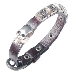 WOJIAER Bracelets Ghost head Accessories Men's Silver Leather Wrist Adjustable For Special Present BC015