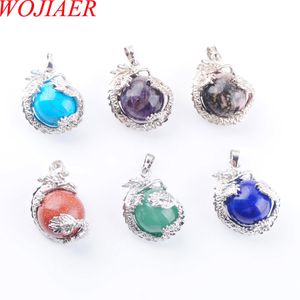 WOJIAER pierres naturelles oeil de tigre pendentif en cristal pour hommes Dragon pendentifs boule ronde perle Reiki femme bijoux BN311