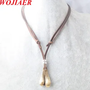 WOJIAER mode collier en cuir pour hommes femmes Tennis Poker Bronze pendentif Chokers Vintage ton solide métal réglable collier BC025