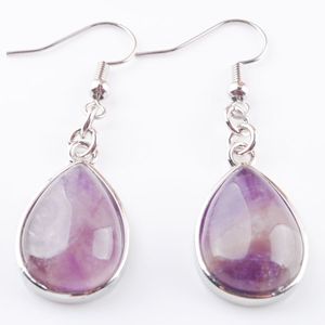 WOJIAER Fashion Natural Amethyst Stone Hook Dangle Water Drop Earrings Solid Jewelry for Women R3177