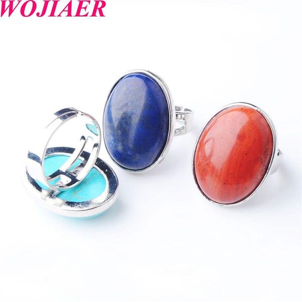 Wojiaer Fashion Howlite Howlite Geometry Geometry Oval Blue Turquoise Anillos ajustables para mujeres Joyas BZ910248A