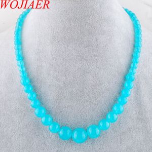 Wojiaer Fashion Sky Blue Jades Gem Stone ketting 6-14 mm afgestudeerd ronde kralen vrouwen 17,5 inch streng sieraden F3012
