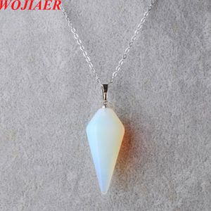 WOJIAER, collar con colgante de pirámide Hexagonal, piedra preciosa de ópalo blanco Natural, cuentas colgantes de Chakra Reiki, joyería Z9096