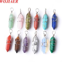 Wojiaer natuurlijke charms edelstenen draadomslag kogel zeshoekige hanger putte reiki chakra genezende kralen amethist witte opaal mannen vrouwen sieraden bo946