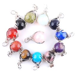 WOJIAER Natuurlijke Kristal Palm Hanger Minerale Steen Tigers Eye Lapis Ronde Bal Kraal Voor DIY Mannen Vrouwelijke Ketting Sieraden BN312