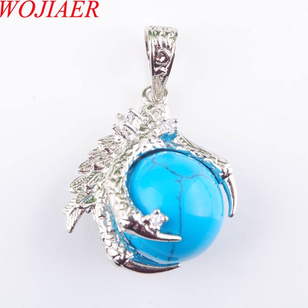 Wojiaer Natural Dragon Griffe Pendentif Round Blue Turquoise Stones Pendule Collier pour hommes Femmes Bijoux Reiki Amulette cadeau N3109