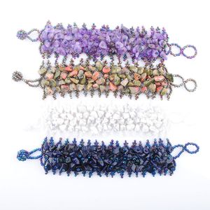 Wojiaer Natural Fluorite Quartz Stone Weave Strands Strands Pulseras Chips Beads Joya de mujeres ajustables Bk301