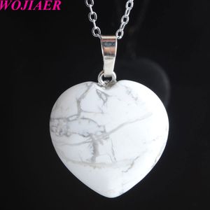 WOJIAER pierre gemme naturelle amour coeur collier pour femmes chaîne pendentif collier cadeau Reiki guérison oeil de tigre opale charme BE904