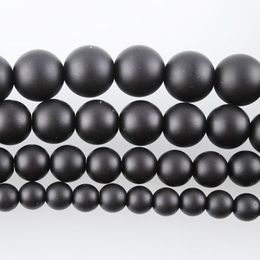 Wojiaer Natural Onyx redonde Bola Redonda Black Frosted Beads Spacer para joyas que fabrican 6 8 10 12 mm 15 1/2 